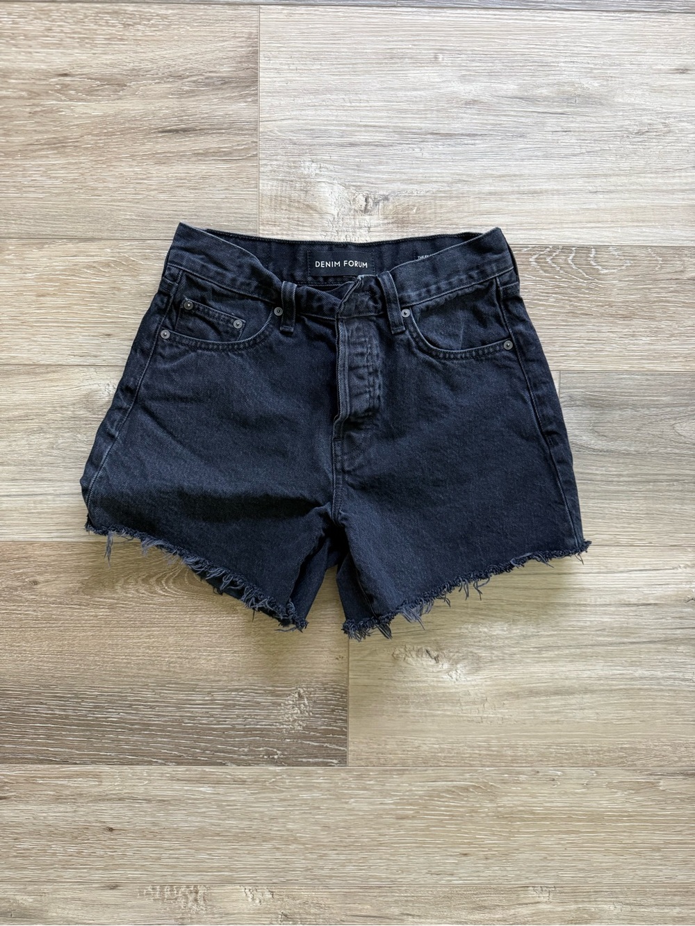 Aritzia Denim Forum Black Distressed High-Rise Jean Shorts